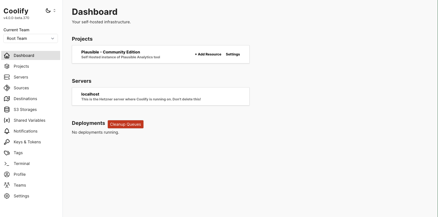 Coolify Dashboard