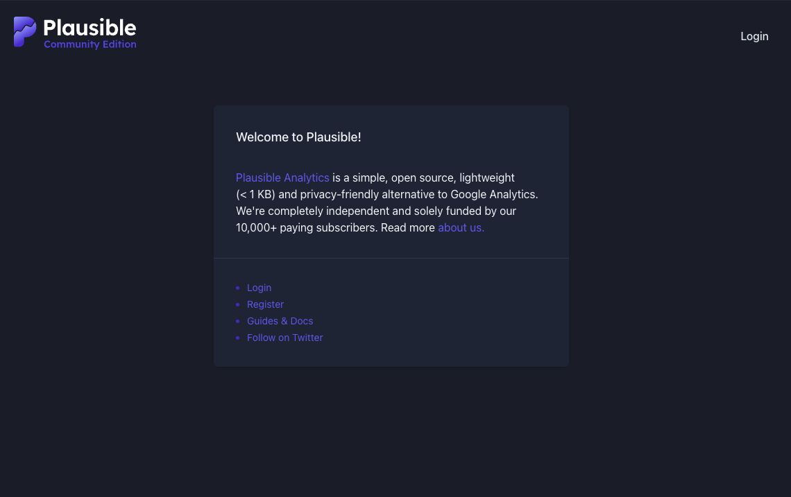 Plausible Welcome Screen